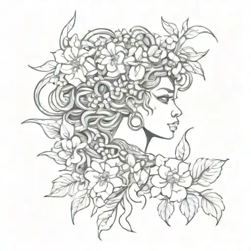 African Medusa Surrounded By A Garden Of Enchanted Flowers