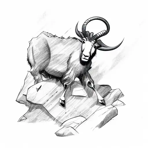 Muscular Mountain Goat On Rock With High Wave Breaking On The Rock