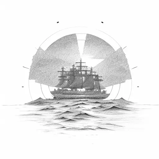 Sunset Over Horizon At Sea