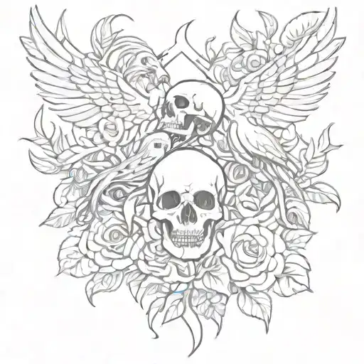 Skeleton And Phoenix Skulls And Roses