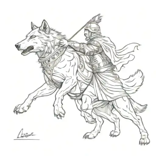 A Roman Warrior Battling A Wolf In An Epic Tattoo Scene
