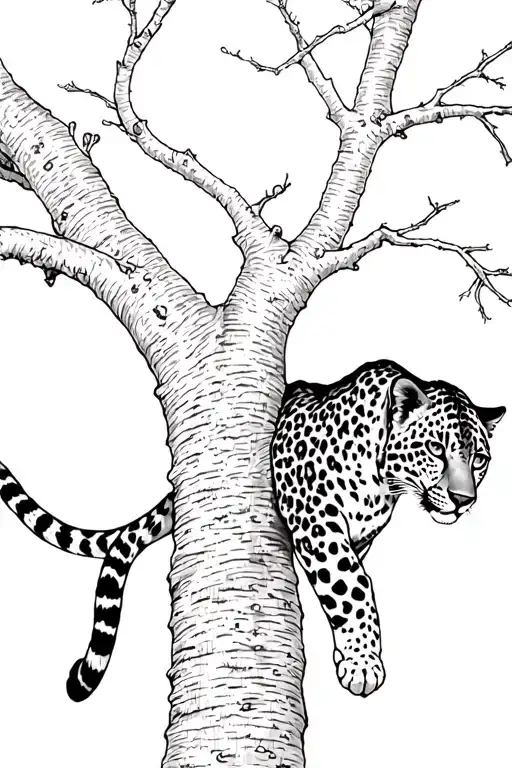 Baby Leopard Climbing Down A Tree