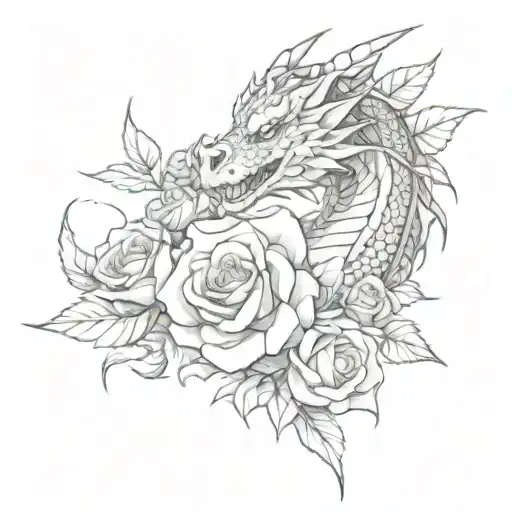 Dragon And Roses On The Shoulder With Some Shading