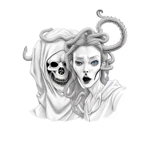 Grim Reaper And Medusa Mirror Selfie