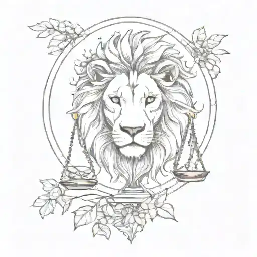 Lion Head And Justice Scales With Life Tree Emerging