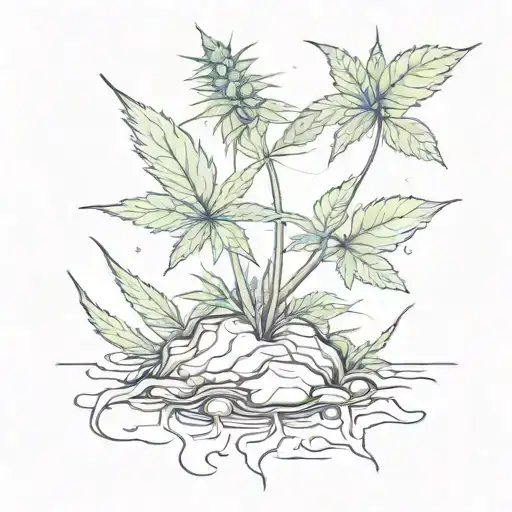 A Surreal Scene Of A Cannabis Plant Growing From A Cracked Earth With Vibrant Colors