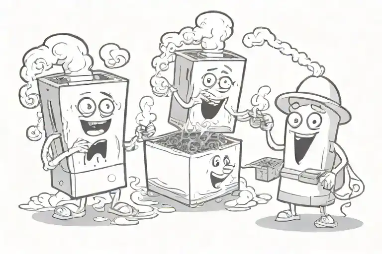 2 Cartoon Ghosts With A Box Smoker In The Middle And Smoke Cloud