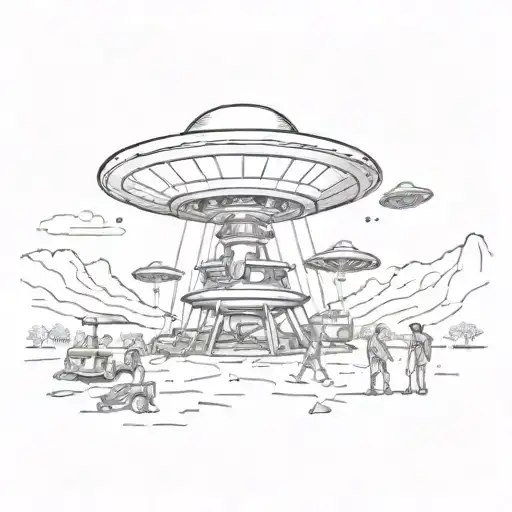 A Ufo Landing On A Planet With Alien Musicians Performing A Concert For The Locals