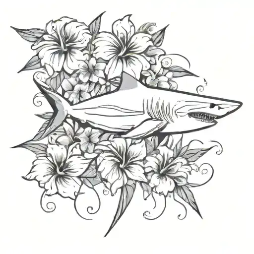 Shark With Hibiscus Surrounding Them