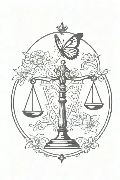 Libra Scale With Crown On Top And A Butterfly