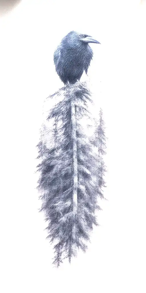 Forest With A Raven Sitting On The Top