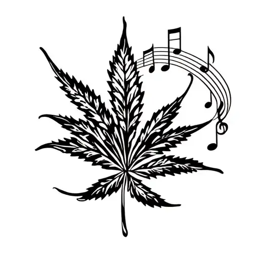 Weed Leaf Intertwined With Music Notes Flowing