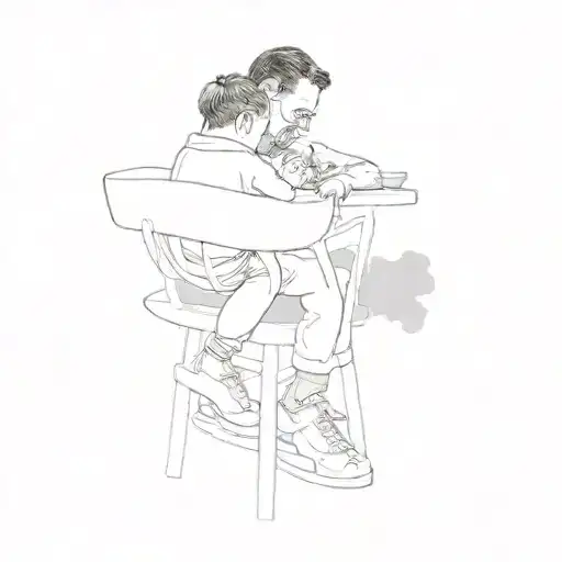 A Child In A High Chair With Father