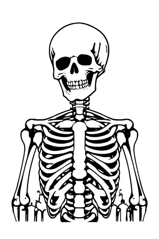 A Sensenmann As A Skeleton To A Cemetery With Many Dead Heads All Around And A Pentatram