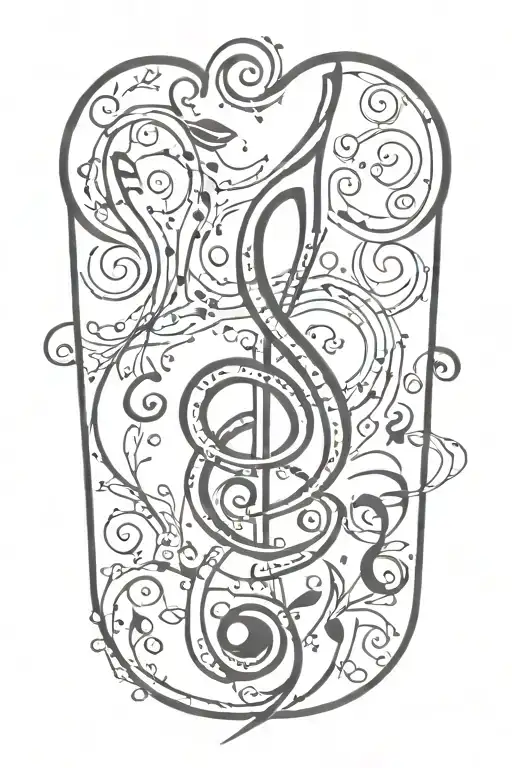 A Traditional Style Tattoo Featuring Musical Notes Intertwined With Symbols Of Love And Family