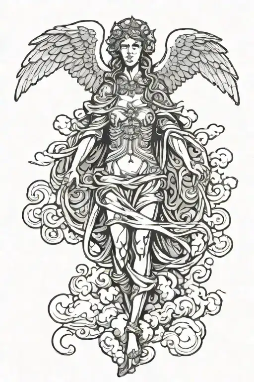 Angel Looking Down In Clouds