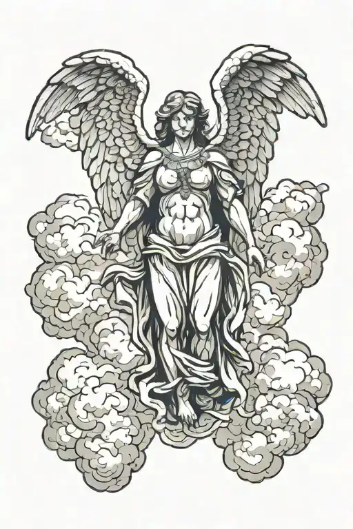Angel Looking Down In Clouds