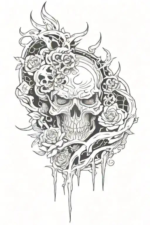 Half Sleeve Blackout With Minor Horror Esc Details Running Through Using Negative Space