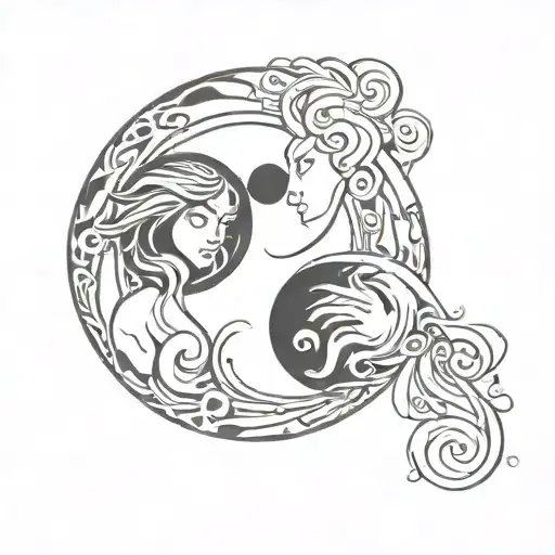 Gemini Twin Boy And Girl Ying Yang Symbol