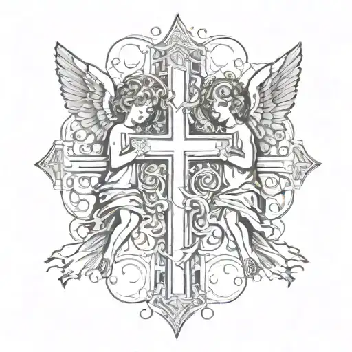 Two Little Angels With A Cross In Between