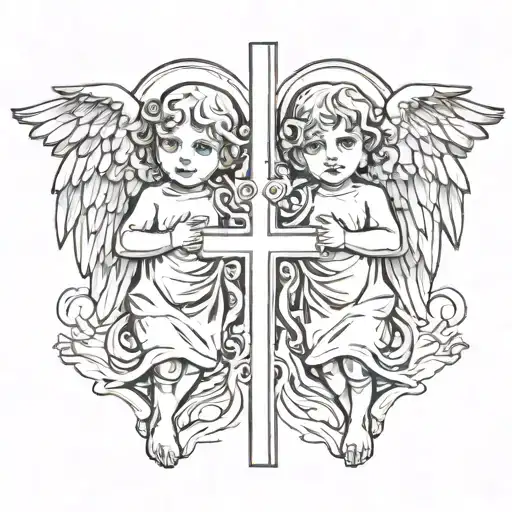 Two Little Angels With A Cross In Between