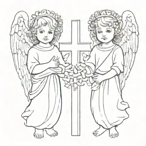 Two Little Angels With A Cross In Between
