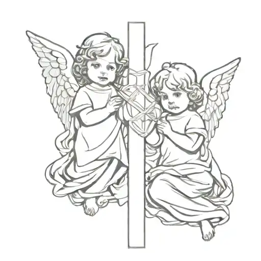 Two Little Angels With A Cross In Between