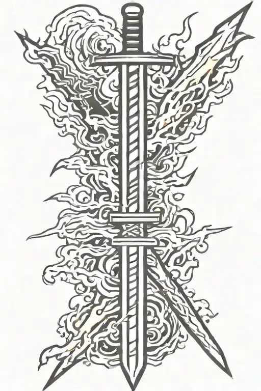Samurai Sword Tattoo Design Featuring Lightning Bolt Wraping Around It