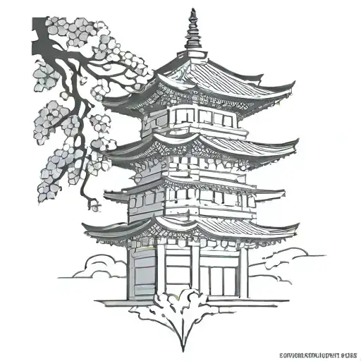 A Japanese Pagoda Coming Out Of Japanese Omamori Charm