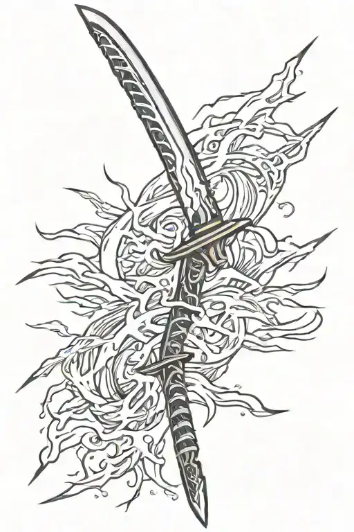 Samurai Sword Tattoo Design Featuring Lightning Bolt Wraping It
