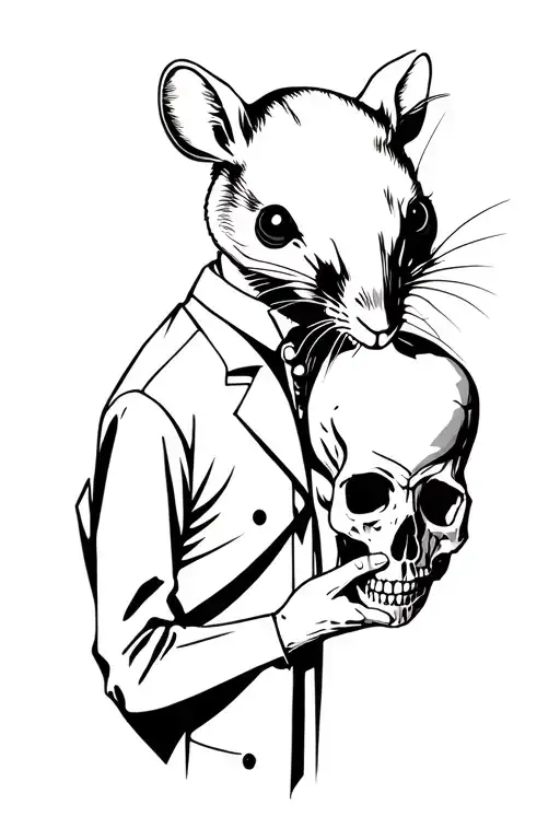 A Rat Scientist Holding A Human Skull