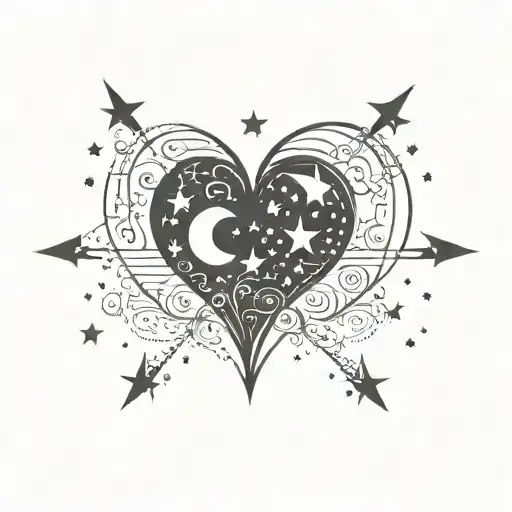 Stars And Moon Inside A Black Heart