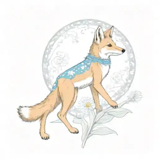Sitting Coyote And Eidelweiss Flower