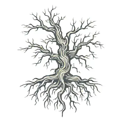 Cross Tree Trunk Roots W Roots Forming On Sword Surrounded