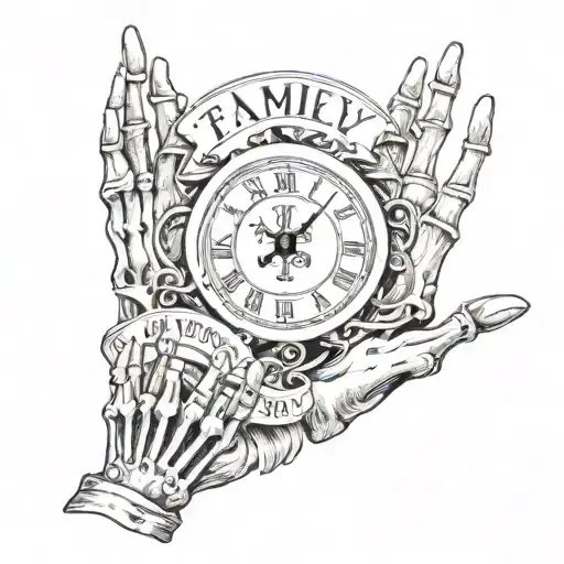 Skeleton Fingers With Roman Numerals Clock And Family Forever Saying
