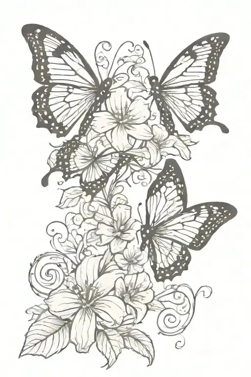 Two Butterflies United With A Flower Vine