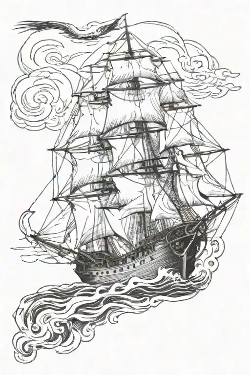 English Warship Ship Of The Line Storm Sea Monster Crescent Moon