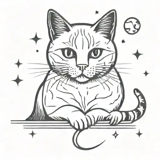 An Intricate Design Of A Cat Constellation Gazing At A Camera-shaped Moon
