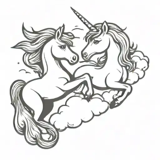 Two Cute Unicorns On A Cloud