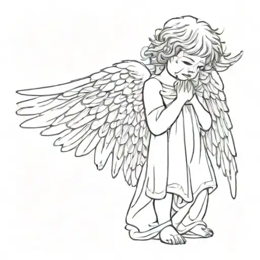 Angel With Very Big Wings And Crying