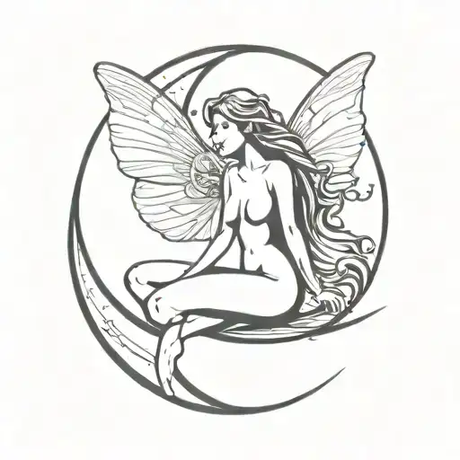 Fairy Sitting On Moon Facing Moon And Moon Has A Face
