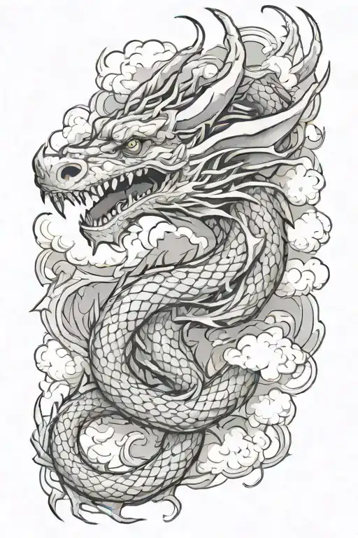 A Dragon Wrapping Around My Forearm With Smoke Or Clouds In The Background