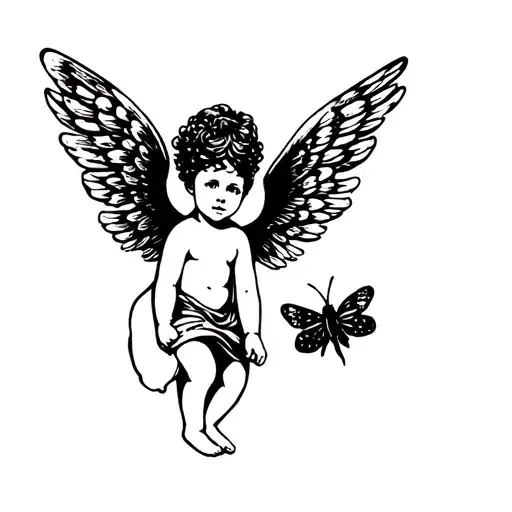 Baby Angel In The Wings Of A Butter Fly
