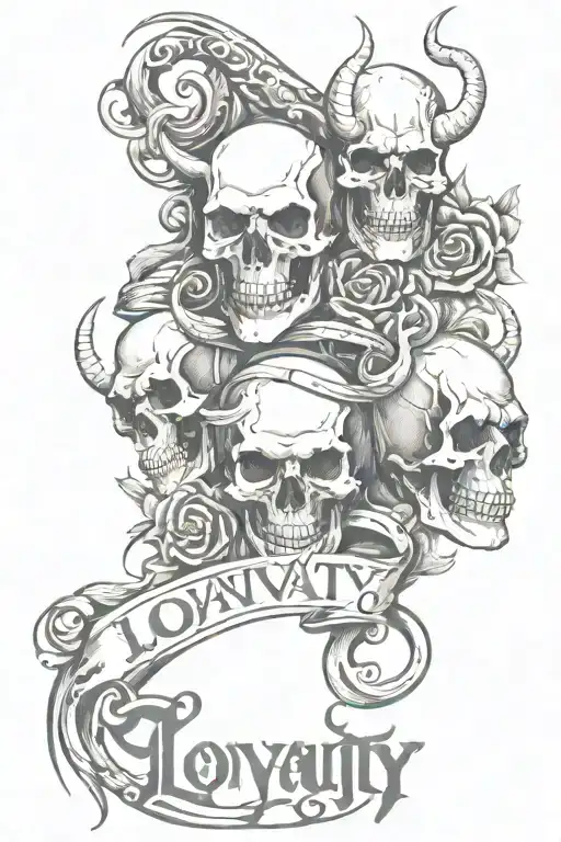 Skulls And Demons Wrapped Around The Word Loyalty Down Left Forearm