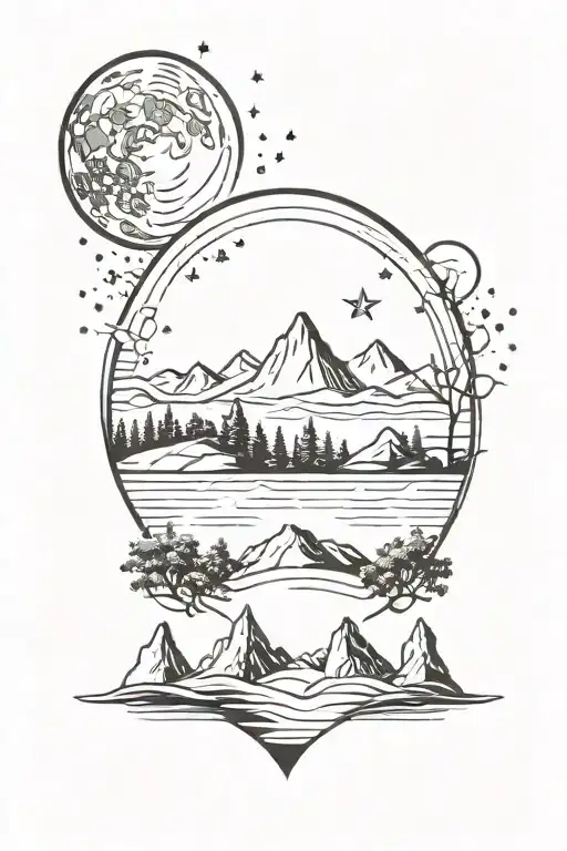 Sun Moon Stars Mountain Ocean Trees Gemini Sign