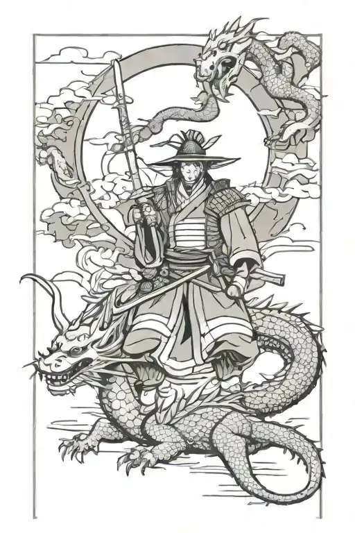 Samurai And Dragon And Sun