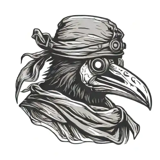 Plague Doctor Head And Mask With A Full Bodied Raven Body In A Minimalist Style