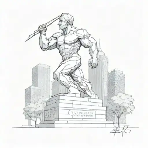 A 3D Drawing Of The Spirit Of Detroit Statue With Bold Lines To Give It A Natural And 8K Look