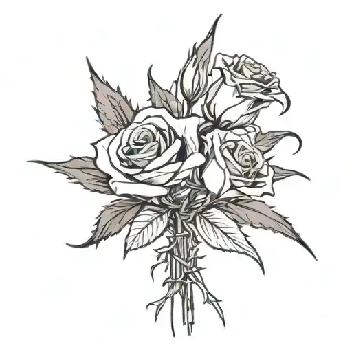 A Rose And Lily Bouquet With Thorns And Spikes Crossed Over Each Other