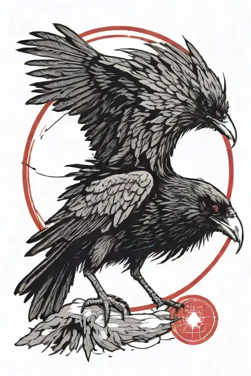 A Full Evil Raven With Three Eyes And A Red Circle In The Backgorund